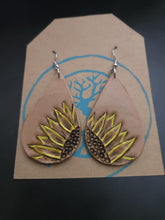 Load image into Gallery viewer, Tooled Leather Sunflower Earrings
