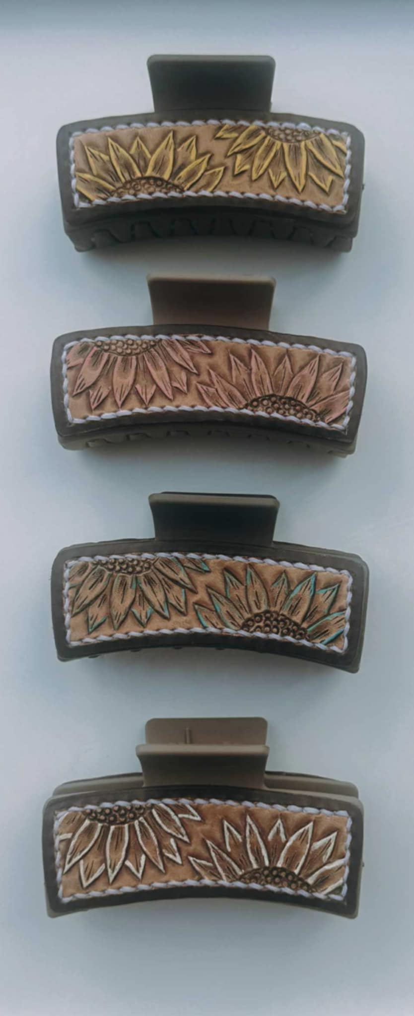 Leather Sunflower Hair Clips